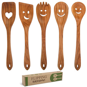 Spatula Set Cherry Wood Spurtle Supplies Cast Scraper Wooden Spoons 5 Pcs Set
