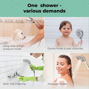 High Pressure 6 Settings Shower Head with Handheld Detachable Set Chrome Finish