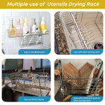 Load image into Gallery viewer, Sturdy 304 Stainless Steel Utensil Drying Rack Basket Holder with Hooks 3 Divided Compartments Rust Proof No Drilling