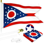 Load image into Gallery viewer, G128  6 Feet Tangle Free Spinning Flagpole (White) Ohio Flag Brass Grommets Embroidered 3x5 ft (Flag Included) Aluminum Flag Pole