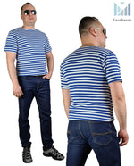 Load image into Gallery viewer, Striped TShirt Light Blue Short Sleeved Original Telnyashka Тельняшка (XL)