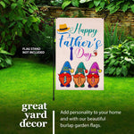 Load image into Gallery viewer, Garden Flag Happy Father's Day Three Gnome Fathers 12x18 Burlap Fabric