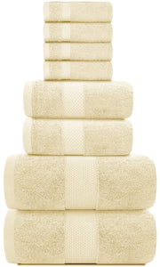 Luxury Beige Bath Towel Set 8 Pcs Combed Cotton Hotel Quality Absorbent Beige