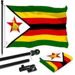 Load image into Gallery viewer, G128 Combo Pack: 6 Ft Tangle Free Aluminum Spinning Flagpole (Black) &amp; Zimbabwe Zimbabwean Flag 3x5 Ft, LiteWeave Pro Series Printed 150D Polyester  Pole with Flag Included