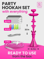 Load image into Gallery viewer, 4 Hose Hookah set with everything Pink Mini Hookah with 50x Foil Silicone Bowl
