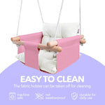 Load image into Gallery viewer, Pink Canvas Baby Swing Wooden Hanging Swing Seat Chair with Safety Belt Durable Baby Swing Chair Outdoor and Indoor Swing for Kids Mounting Hardware Included Pink