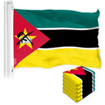 Load image into Gallery viewer, G128 5 Pack: Mozambique Mozambican Flag  3x5 Ft  LiteWeave Pro Printed 150D Polyester  Country Flag, Indoor/Outdoor, Vibrant Colors, Brass Grommets, Thicker and More Durable Than 100D 75D Poly
