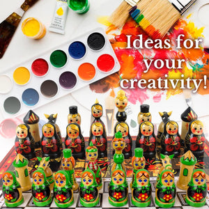 Unfinished Wood Chess Pieces Only Set of 32 pcs Paint Your Own Chess Set DIY Kit