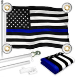 Load image into Gallery viewer, G128 Combo Pack: 6 Ft Tangle Free Aluminum Spinning Flagpole (Silver) &amp; Thin Blue Line Flag 3x5 Ft, LiteWeave Pro Series Printed 150D Polyester, 4 Corner Brass Grommets  Pole with Flag Included