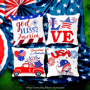 Patriotic Decoration Gnome Fireworks Waterproof Throw Pillow Covers 18x18 In