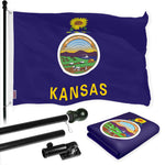 Load image into Gallery viewer, G128 Combo Pack: 6 Ft Tangle Free Spinning Flagpole (Black) &amp; Kansas Flag 3x5 Ft Printed 150D Polyester, Brass Grommets (Flag Included) Aluminum Flag Pole