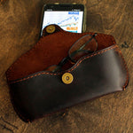 Load image into Gallery viewer, Brown Genuine Leather Eyeglasses &amp; Sunglasses Case with Magnetic Snap Closure
