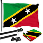 Load image into Gallery viewer, G128 Combo Pack: 6 Ft Tangle Free Aluminum Spinning Flagpole (Black) &amp; Saint Kitts and Nevis Flag 3x5 Ft, LiteWeave Pro Series Printed 150D Polyester  Pole with Flag Included