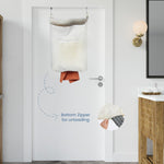 Load image into Gallery viewer, The Fine Living Co. Hanging Laundry Hamper with Over Door Hooks &amp; Adhesive Durable Space Saving Laundry Bag with Zipper and Wide Open Top Hanging Dorm Laundry Hamper 18 x4.75 x28 (Beige L)
