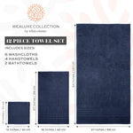 Load image into Gallery viewer, 12 Pcs Bath Towel Set for Bathroom Wealuxe Collection 100% Cotton Soft Navy Blue
