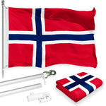 Load image into Gallery viewer, G128 Combo Pack: 6 Feet Tangle Free Spinning Flagpole (Silver) Norway Norwegian Flag 3x5 ft Printed 150D Brass Grommets (Flag Included) Aluminum Flag Pole