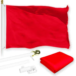 Load image into Gallery viewer, G128 Combo Pack: 5 Ft Tangle Free Aluminum Spinning Flagpole (White) &amp; Solid Red Color Flag 2.5x4 Ft, LiteWeave Pro Series Printed 150D Polyester  Pole with Flag Included