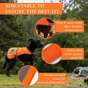Reflective Dog Vest XL Size Orange Chest 42 In Neck 21.75 in Hi Visibility