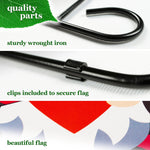 Load image into Gallery viewer, G128 Combo Pack: Garden Flag Stand Black 36 in x 16 in &amp; Garden Flag Happy Valentine's Day Decoration Gnome Holding Red Heart 12x18 Blockout Fabric