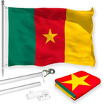 Load image into Gallery viewer, G128 Combo Pack: 6 Feet Tangle Free Spinning Flagpole (Silver) Cameroon Cameroonian Flag 3x5 ft Printed 150D Brass Grommets (Flag Included) Aluminum Flag Pole