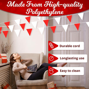 Triangle Banner Flags for Party Supplies   100ft White and Red Party Decorations Carnival Pennant Banner Flags on String