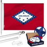 Load image into Gallery viewer, G128 Combo Pack: 6 Ft Tangle Free Aluminum Spinning Flagpole (Silver) &amp; Arkansas AR State Flag 3x5 Ft, Double ToughWeave Series Double Sided Embroidered 210D Polyester  Pole with Flag Included