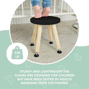 Wooden Step Stool for Kids and Toddlers – Set of 1 – Black – Extendable Legs Kids Chair – Sensory Table Seat – Children's Round Sitting Furniture with Leveling Feet and Anti Slip Pads.