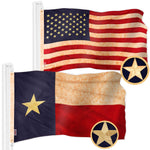Load image into Gallery viewer, G128 Combo Pack: American USA TeaStained Flag 3x5 Ft &amp; Texas TeaStained Flag 3x5 Ft  Both ToughWeave Pro Series Embroidered 420D Polyester, Embroidered Design, Indoor/Outdoor, Brass Grommets