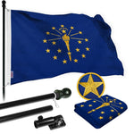 Load image into Gallery viewer, G128 Combo Pack: 6 Ft Tangle Free Spinning Flagpole (Black) &amp; Indiana Flag 3x5 Ft Embroidered 220GSM Spun Polyester, Brass Grommets (Flag Included) Aluminum Flag Pole