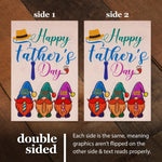 Load image into Gallery viewer, Garden Flag Happy Father's Day Three Gnome Fathers 12x18 Burlap Fabric