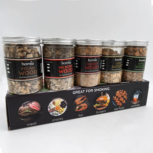 Wood Chips Set for Smoking Infuser Apple Cherry Hickory Pecan Wood 5 Pcs Set