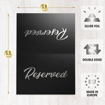 Load image into Gallery viewer, 10 Pack Black Reserved Table Signs for Wedding Silver Foil Reserved Seating Signs for Wedding Chairs Church Pews Double Sided Cardstock Reserved Signs for Tables Table Tent Reservation Cards
