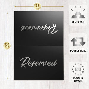 10 Pack Black Reserved Table Signs for Wedding Silver Foil Reserved Seating Signs for Wedding Chairs Church Pews Double Sided Cardstock Reserved Signs for Tables Table Tent Reservation Cards