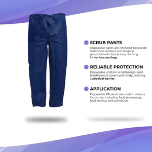 Dark Blue Disposable Scrub Pants XX L Pack of 10 Polypropylene Non Sterile