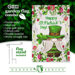 Load image into Gallery viewer, G128 Combo Pack: Garden Flag Stand Black 36 in x 16 in &amp; Garden Flag Happy St. Patrick's Day Decoration Decoration Leprechaun Gnome 12x18 DoubleSided Blockout Fabric