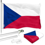 Load image into Gallery viewer, G128 Combo Pack: 6 Ft Tangle Free Spinning Flagpole (Silver) &amp; Czech Republic Flag 3x5 Ft Printed 150D Polyester, Brass Grommets (Flag Included) Aluminum Flag Pole