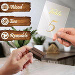 Load image into Gallery viewer, 12 Pack Wood Place Card Holder Small Place Card Holders for Table Brown Table Number Holders for Wedding Table Sign Holders Picture Wooden Photo Holders for Tables Mini Place Card Stands
