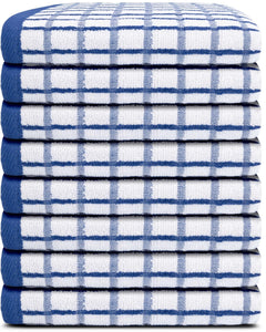 Premium Dish Towels for Kitchen with Hanging Loop 8 Pack Heavy Duty 16x26in Blue
