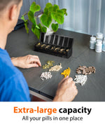 Load image into Gallery viewer, Extra Large Pill Organizer Black XXL Vitamin Holder for Weekly Supplements Double Sided Pill Box 7 Day with Big AM PM Compartments Huge Daily Medicine Dispenser 2 Times a Day Reliable and Easy to Use