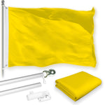 Load image into Gallery viewer, G128 Combo Pack: 5 Ft Tangle Free Aluminum Spinning Flagpole (Silver) &amp; Solid Yellow Color Flag 2x3 Ft, LiteWeave Pro Series Printed 150D Polyester  Pole with Flag Included