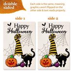 Load image into Gallery viewer, G128 Combo Pack: Garden Flag Stand Black 36 in x 16 in &amp; Garden Flag Happy Halloween Decoration Gnome with Pumpkin and Black Cat 12x18 DoubleSided Blockout Fabric