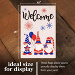 Load image into Gallery viewer, G128 Garden Flag Welcome Three Gnomes Celebrating 4th of July 12x18 Burlap Fabric