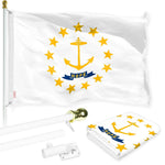 Load image into Gallery viewer, G128 Combo Pack: 6 Ft Tangle Free Spinning Flagpole (White) &amp; Rhode Island Flag 3x5 Ft Printed 150D Polyester, Brass Grommets (Flag Included) Aluminum Flag Pole