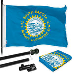 Load image into Gallery viewer, G128 Combo Pack: 6 Ft Tangle Free Spinning Flagpole (Black) &amp; South Dakota Flag 3x5 Ft Printed 150D Polyester, Brass Grommets (Flag Included) Aluminum Flag Pole