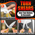 Load image into Gallery viewer, 4 in 1 Multifunction Heavy Duty Kitchen Shears Sharp Seafood Fish Turkey Chicken Shears with Non Slip Metal Handle &amp; Micro Serrated Blades for Meat Spring Loaded Bone Scissors Gold
