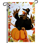 Load image into Gallery viewer, G128  Home Decorative Thanksgiving Garden Flag, Joyful Pilgrim Turkey with Pumpkin and Maple Leaves Decorations,   12x18 Inch  Printed 150D Polyester  Rustic Holiday Seasonal Outdoor Flag