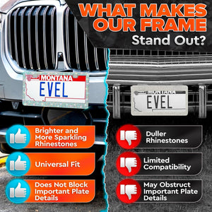 2 Pack Bling License Plate Frames for Women Sparkling Rhinestone License Plate Frame 12.16x6.18 inch with Screws Caps for Easy Installation Cute Bling Car Accessories for Women