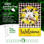 Load image into Gallery viewer, G128 Combo Pack: Garden Flag Stand Black 36 in x 16 in &amp; Garden Flag Summer Decoration Welcome Bird with Fruit Wreath 12x18 DoubleSided Blockout Fabric
