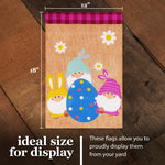 Load image into Gallery viewer, G128 Garden Flag Three Gnomes with Large Easter Egg 12x18 Burlap Fabric