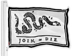 Load image into Gallery viewer, G128  Join, or Die Flag (White) 3x5 FT Printed Brass Grommets 150D Polyester Indoor/Outdoor  Much Thicker More Durable Than 100D 75D Polyester